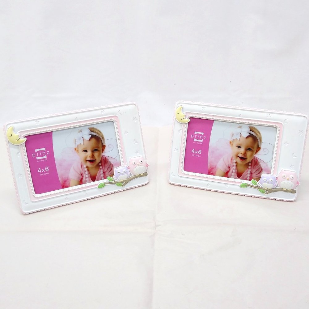 Prinz Born to be Wild Owl Resin Frames (2) Perfect Baby Shower Gift NWT